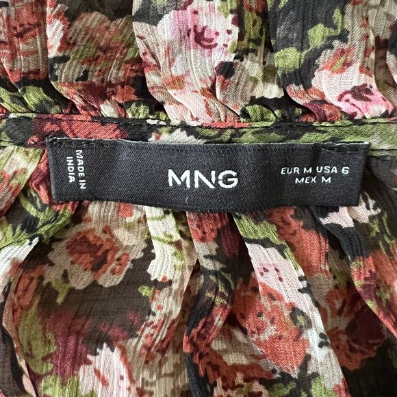 Mango Boho Sheer Chiffon Floral Mini Dress Size 6 Cottage Ethereal Festival - Picture 4 of 7
